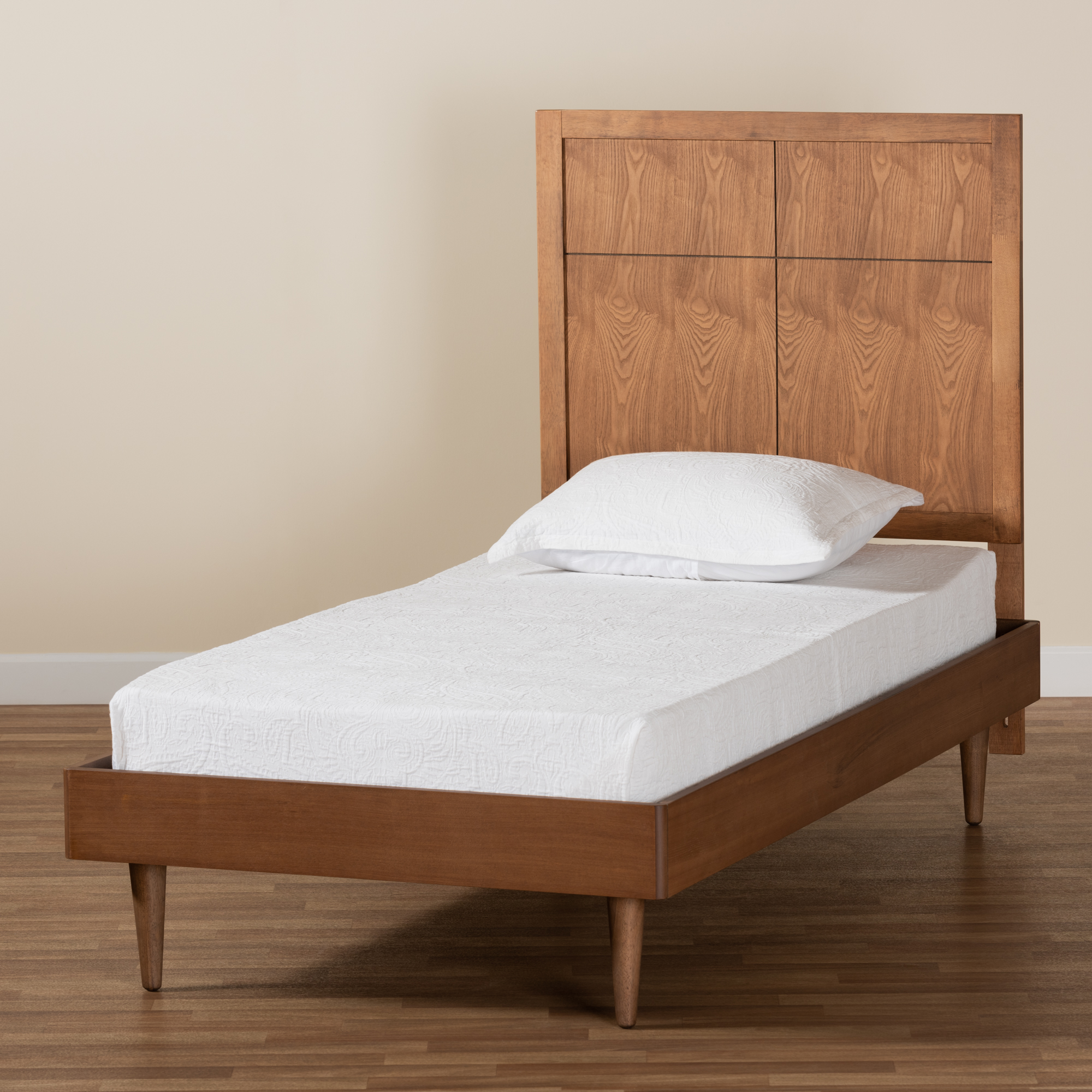 Baxton Studio Rin Modern Engineered Wood Platform Bed, Twin, Walnut Brown