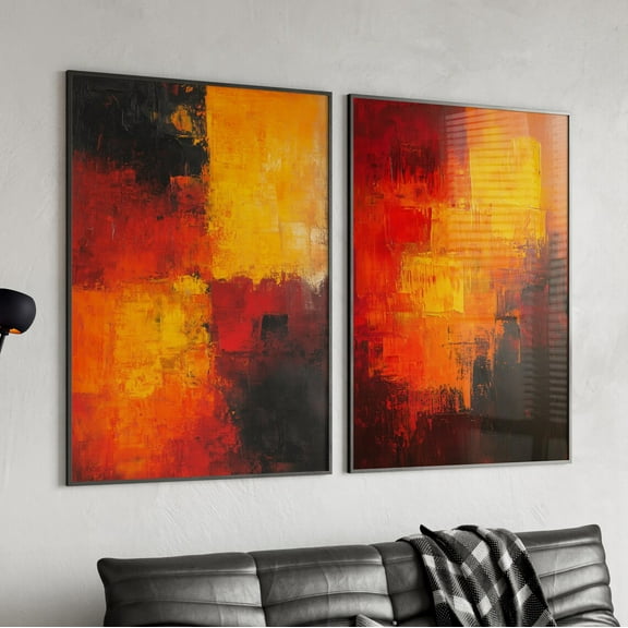 Luvia Abstract Art,Mpasto Set Of 2 Poster Or Print, Red Orange Yellow Color Blocks Abstract, Modern Multicolor Art Decor, Modern Wall Decor Set 2 Prints 8x12 UNFRAMED