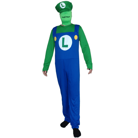 Luigi Adult Costume Super Mario Bros Spandex Lycra Bodysuit Nintendo Mens