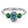 thumbnail image 3 of Gem Stone King 10K Two Tone Gold Persian Blue Moissanite and Green Nano Emerald Engagement Ring for Women | 1.98 Cttw | Oval 8X6MM | Gemstone Birthstone | Size 5, 3 of 6