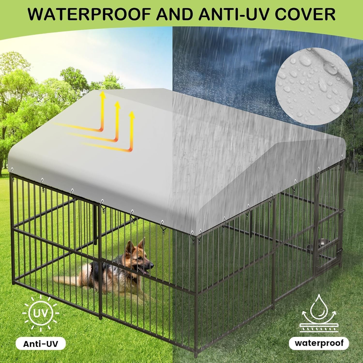 Dog Kennel Outside,10x10x6 FT Large Outdoor Dog Kennel with Weatherproof,Dog House,Dog Playpen Outdoor,Covered Dog Outside Kennel,for Medium and Large Dogs,Easy Assembly