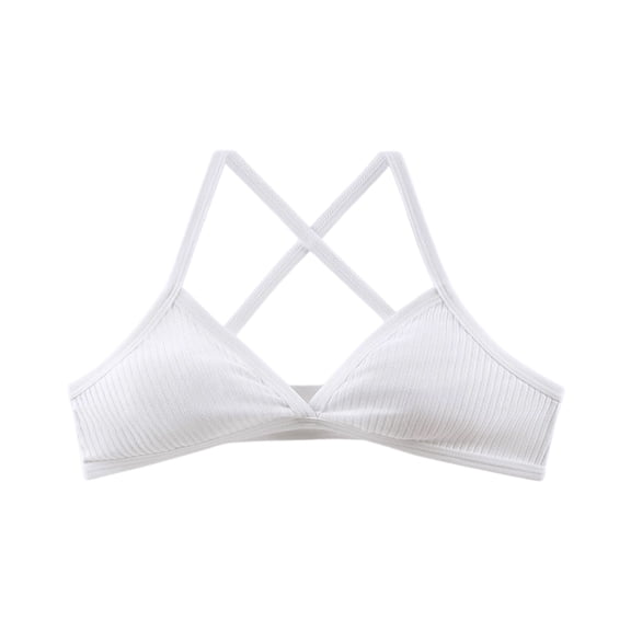 Women's Ribbed Cotton Wirefree Yoga Bra Unlined V Neck Triangular Cups Crosses Back Design Bralette For Gym Workouts