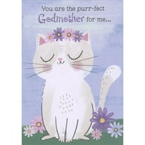 Designer Greetings Purr-fect Godmother Cute White Cat with Pink and Purple Flower Crown Juvenile Mother's Day Card from Young Child : Kid