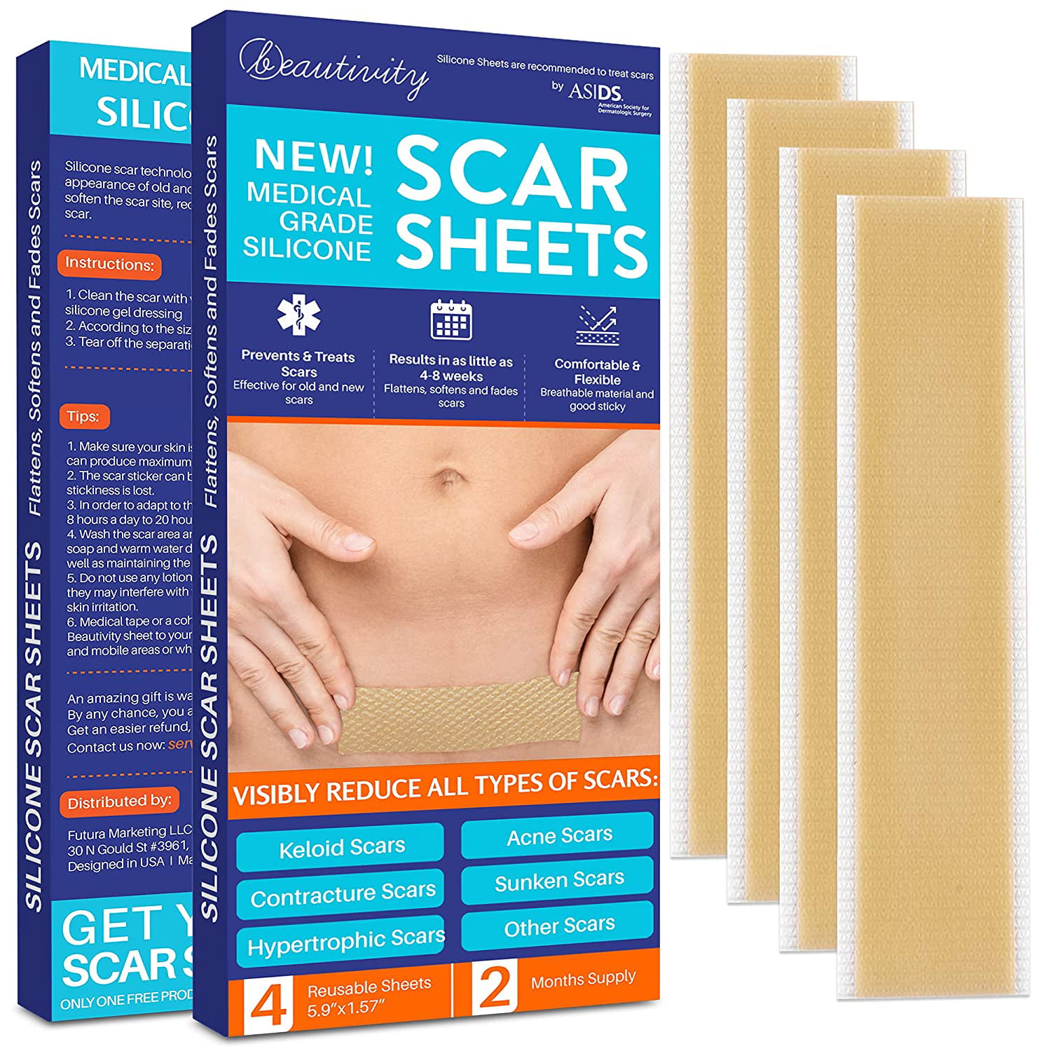 6-Pack Silicone Scar Sheets (1.57 * 5.9 Inches), Maskiss Silicone Scar  Removal Sheets, Ideal Scar Treatment for Surgical, Keloid, Burns,  C-Section, Trauma, Silicone Sheets for Scars Reusable Classic Sheets