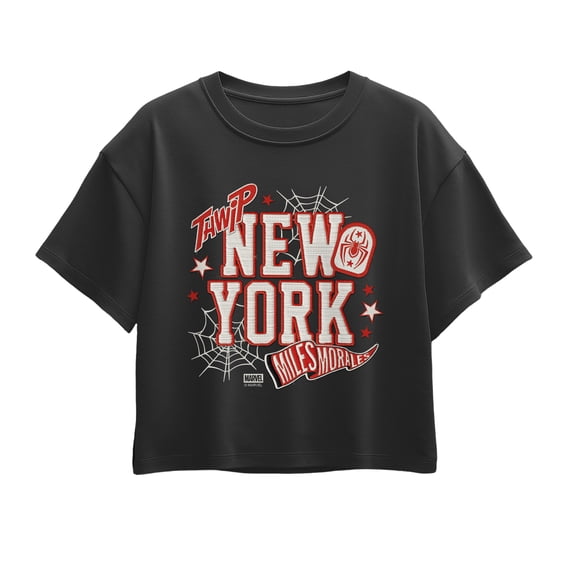 Marvel - NYC Miles Morales Faux Patches - Youth Girls Boxy T-Shirt