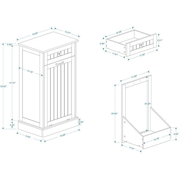 Acekid 10-Gallon Tilt-Out Trash Kitchen Cabinet, Simple Style Wooden Free Standing Cabinet, Easy Assembly, for Dining Room, White