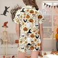 thumbnail image 4 of MEZZALL Kids Halloween Pumpkin Pattern PJs Set Lapel Collar Short Sleeve Shirt Tops Elastic Waist Shorts Girls Nightwear Breathable Pajamas Sets, 4 of 6