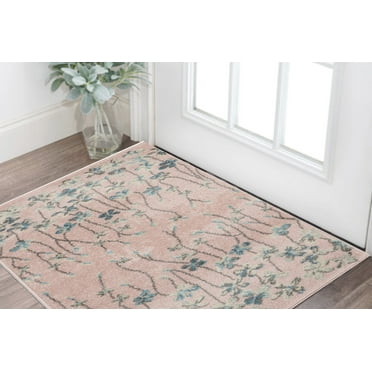 2' X 4' Pink Gray and Blue Floral Area Rug