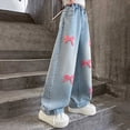 thumbnail image 6 of TOWED22 Girls Wide Leg Jeans Baggy Y2K Denim Pants with Elastic Waist, Loose Fit Casual Jeans for Kids & Teen Girls Pink,12-15 Y, 6 of 9