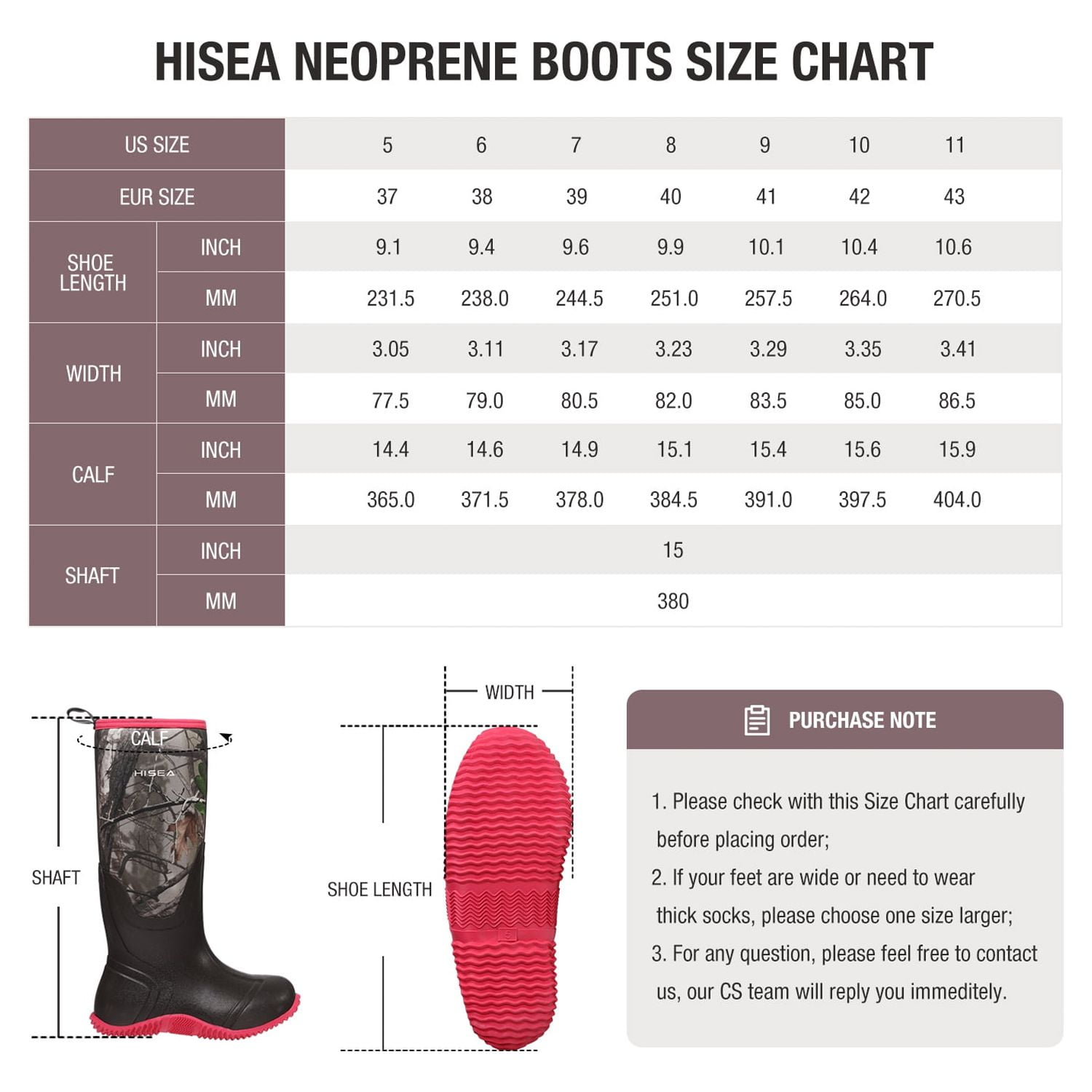 HISEA Women's Rubber Rain Boots Waterproof Insulated Garden Shoes Outdoor Hunting Working Riding Muck Neoprene Boots Mid Calf