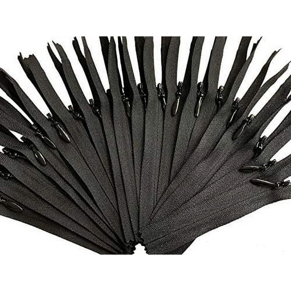 Invisible YKK (Conceal) Black Zippers for Apparel & Craft Projects - Closed Bottom - Color Black - Made in The United States (25 Zippers Per Pack) (18" Inches)