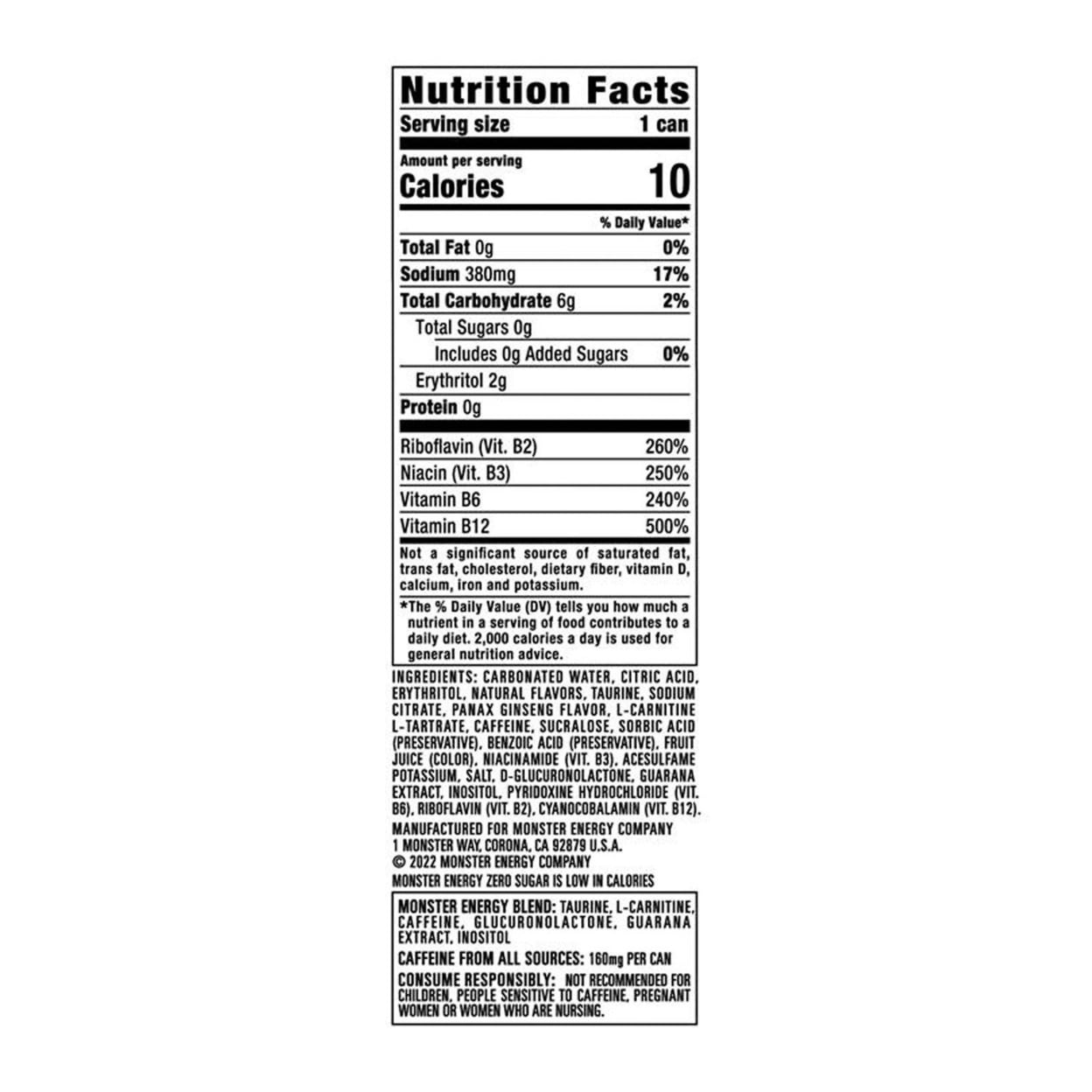 Monster Energy Zero Sugar, 16 Fluid Ounce (Pack of 24)