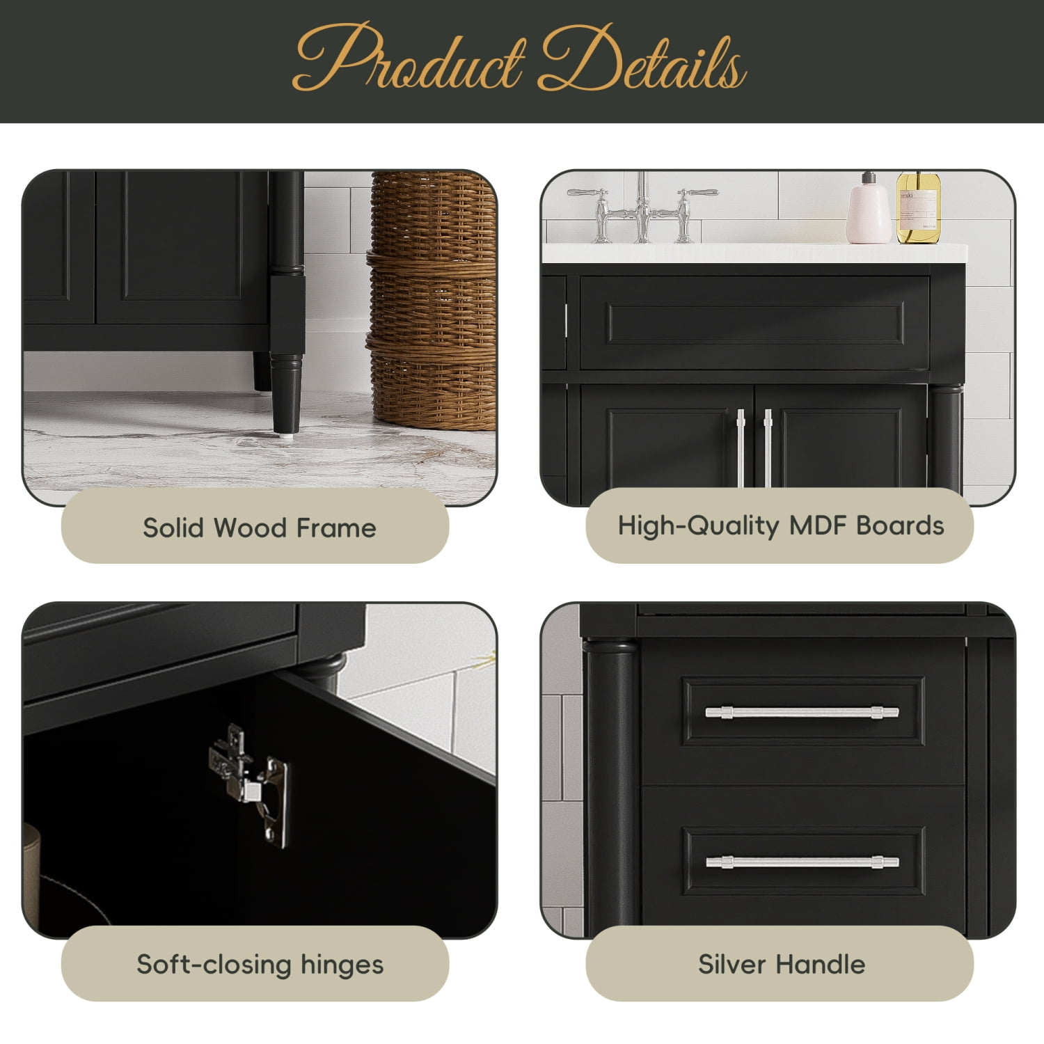 Harper & Bright Designs 36'' Bathroom Vanity with Top Resin Sink, Bathroom Storage Cabinet with 2 Drawers and Tip-out Drawer, Solid Wood Frame Vanity Set with Adjustable Shelf, Black