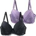 thumbnail image 2 of Gymayou 2 Pack Women Lace Minimizer Bra Set Underwire Full Coverage Anti Sag Gathered Support Bra for Large Bust Orange 100D, 2 of 3