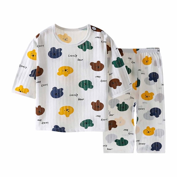 Girls Clothing Sets Crewneck 3/4 Sleeve Cartoon Graphic Print Shirt and Pants 2 Piece Outfits