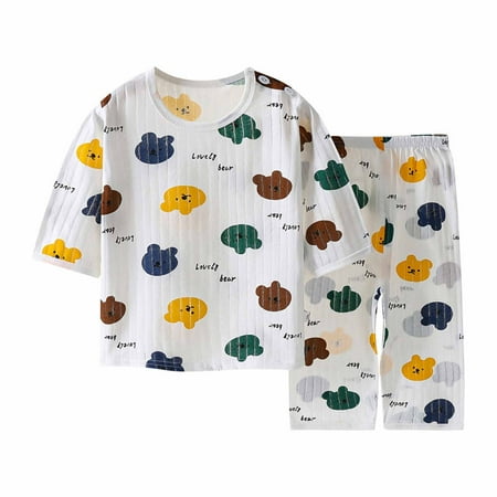 

Summer Savings Clearance! PEZHADA Summer Toddler Girls Casual Suit Kids Pajama Set Boys Casual Three Quarter Sleeve Casual Loungewear Thin Air-conditioned Clothing Home Clothing Two Piece Set Brown