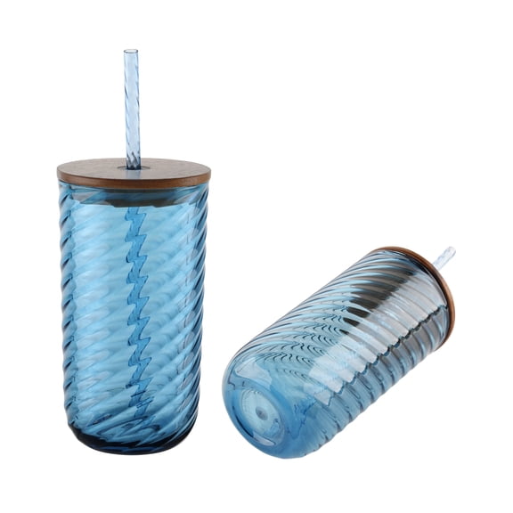 Beautiful 2-piece 21-Ounce Tritan Swirl Texture Sipper Tumbler Set, Blue by Drew Barrymore