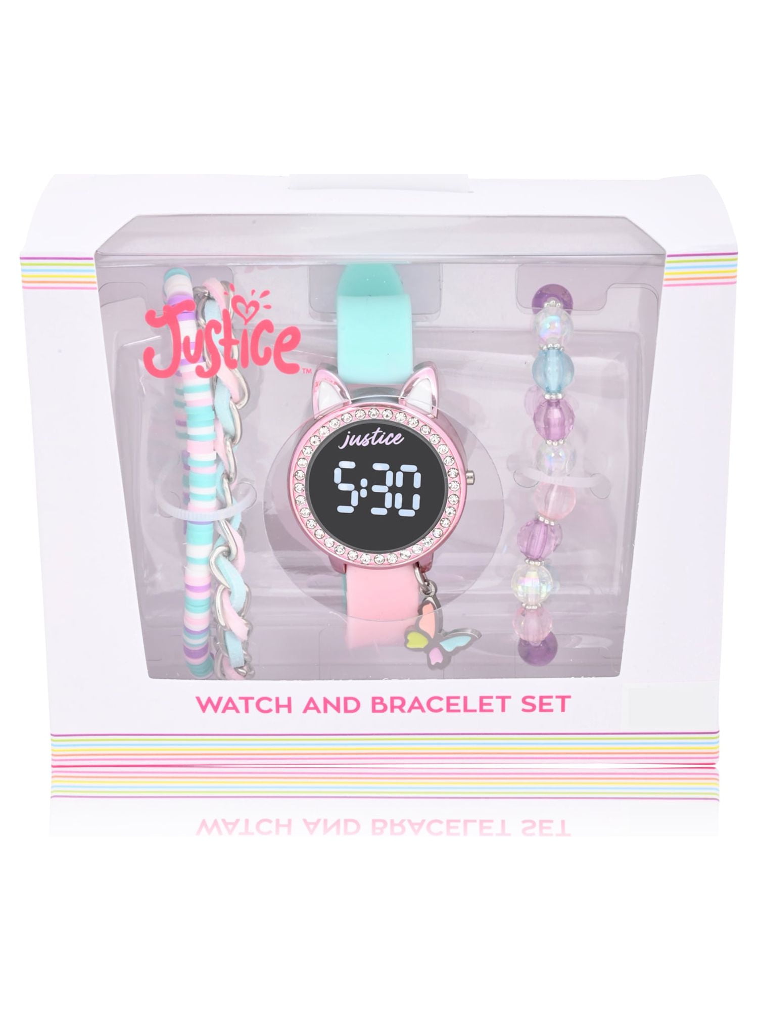 Justice Girl s LED Silicone Watch and Matching Bracelet 4 Piece Set Walmart