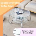thumbnail image 3 of 31.5" Round Tempered Glass Coffee Table with Metal Legs & Lower Shelf, Modern Double-Layer Glass Coffee Table for Living Room Small Space, Silver, 3 of 8