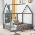 thumbnail image 2 of Aukfa House Bed for Kids Teen, Wood Bed Frame with Fence, Full Size Bed, Gray, 2 of 8