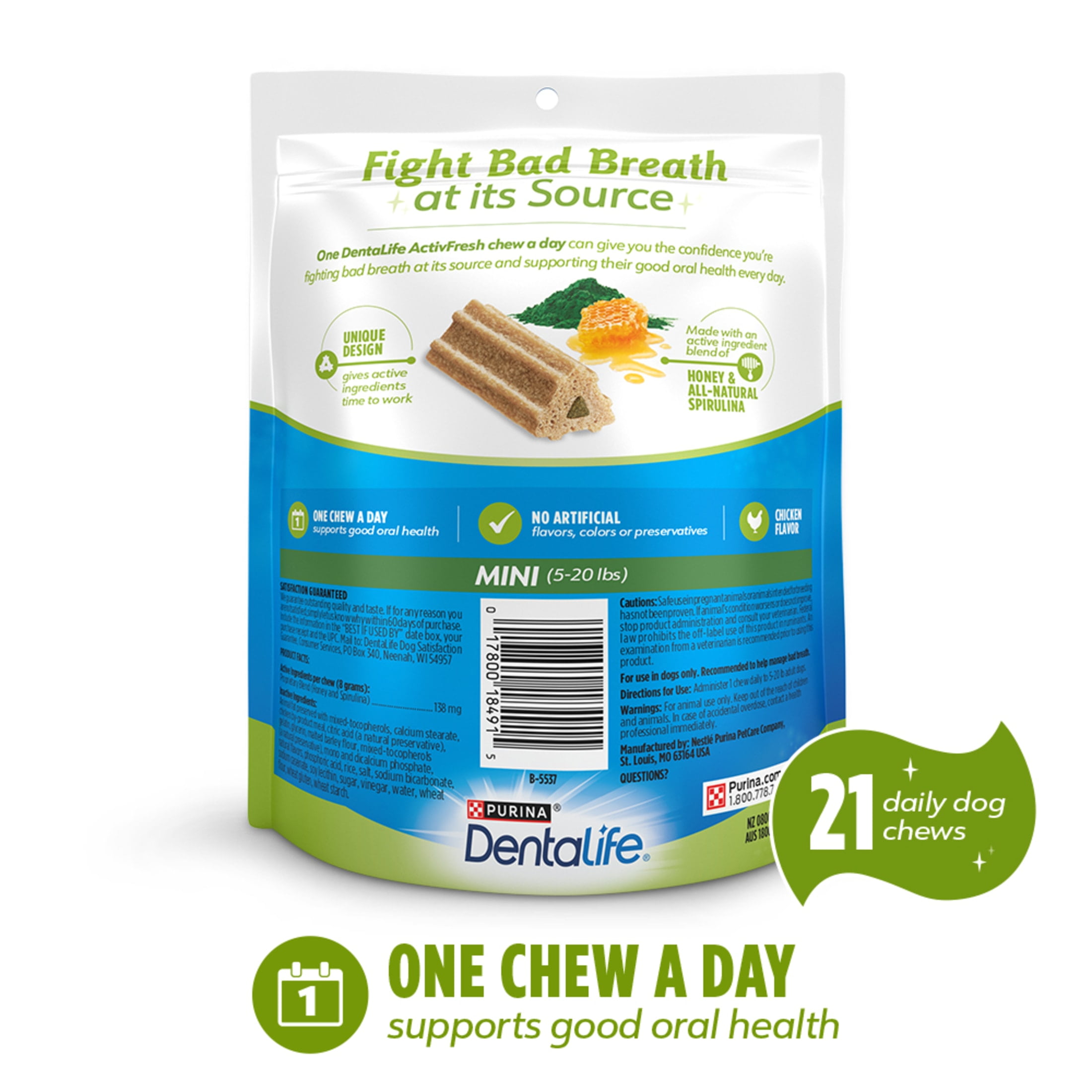 (4 pack) Purina DentaLife ActivFresh Mini Dog Treats Dental Chews with Chicken, 6.1 oz Pouch, 21 Chews