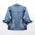 thumbnail image 3 of Jackets for Women Fall Jacket Women's Short Casual Fashion Three Quarter Sleeve Denim Jacket, 3 of 10