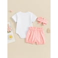 thumbnail image 4 of Bagilaanoe 3pcs Newborn Baby Girl Shorts Set Short Sleeve Letter Print Romper Tops + Shorts + Headband 3M 6M 12M 18M Infant Casual Summer Clothes, 4 of 8