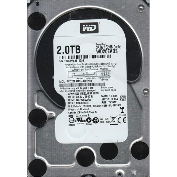 WD20EADS-00S2B0, DCM HBRCHV2AA, Western Digital 2TB SATA 3.5 Hard Drive