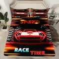 thumbnail image 2 of Erosebridal Fast Car Bed Sheets King,Orange Red Bedding King Size,Car Theme Sheet Set King,Microfiber Geometric Room Decorative,4 Pieces, 2 of 7