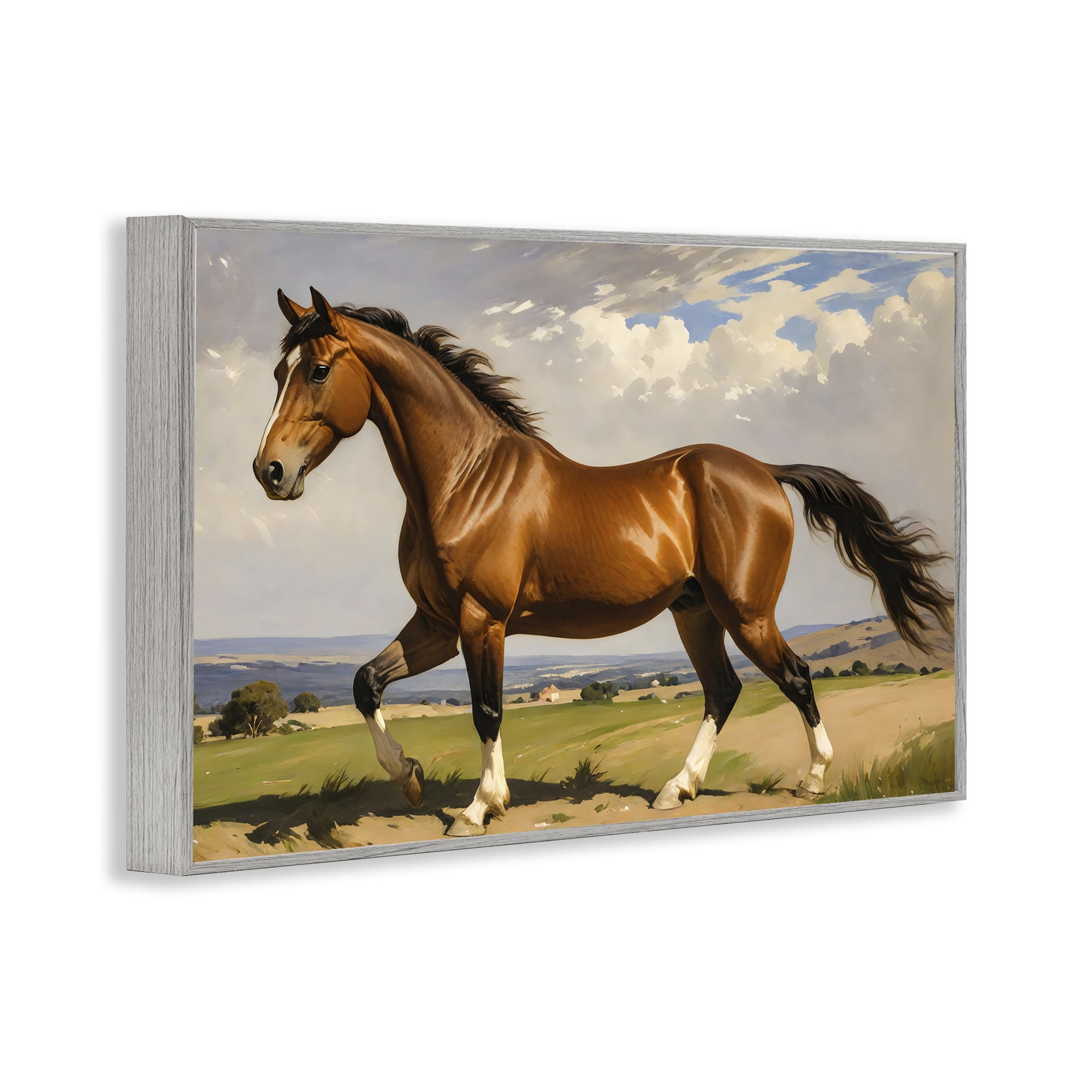 Stupell Industries Trotting Horse in Field Gray Framed Giclee Art, design by Creative Studio