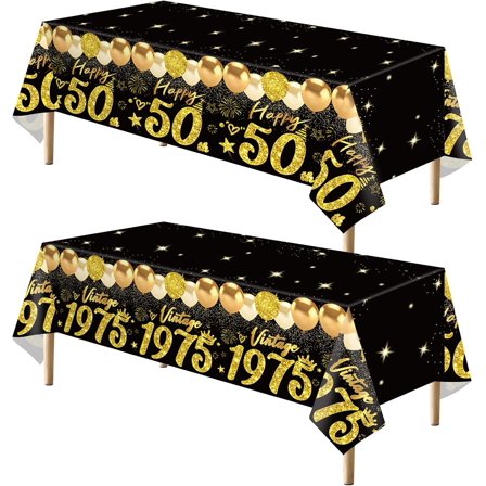 Osmanthus 50th Birthday Tablecloth, Black Gold 50th Birthday Decorations for Men Women Vintage 1975 Table Cloth Plastic Rectangular 50th Table Cover Happy 50 th Anniversary Party Supplies