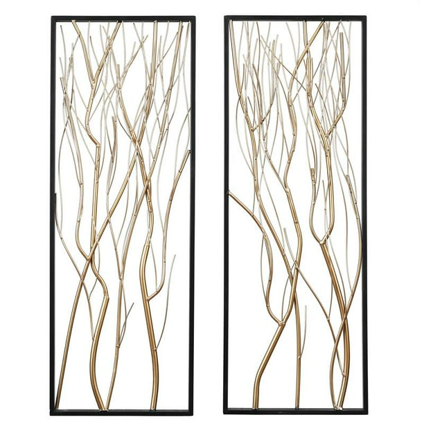 Luxenhome 2 Piece Metal Gold Branch Wall Decor Com - Gold Wall Accent Pieces