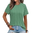 thumbnail image 2 of TAGOLD Womens Plus Size Tops,Summer Short Sleeve Blouse Tops for Womens,Ladies' Casual Loose Solid Color Round Neck Lace Patchwork Short Sleeved Top With Pleats On The Chest, 2 of 5