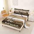thumbnail image 2 of Feelyou Vintage Go Fishing Bed Sheets for Men Boys, Rustic Wooden Plank King Sheets, Brown, 4pcs, 2 of 5