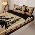thumbnail image 3 of Manfei Vintage Wolf Checkered Zipper Full Size Comforter Sets with Fitted Sheet and 2 Pillowcases,Retro Pine Grid Zipper Bedding Set,Brown,Black Reversible,4pcs, 3 of 8