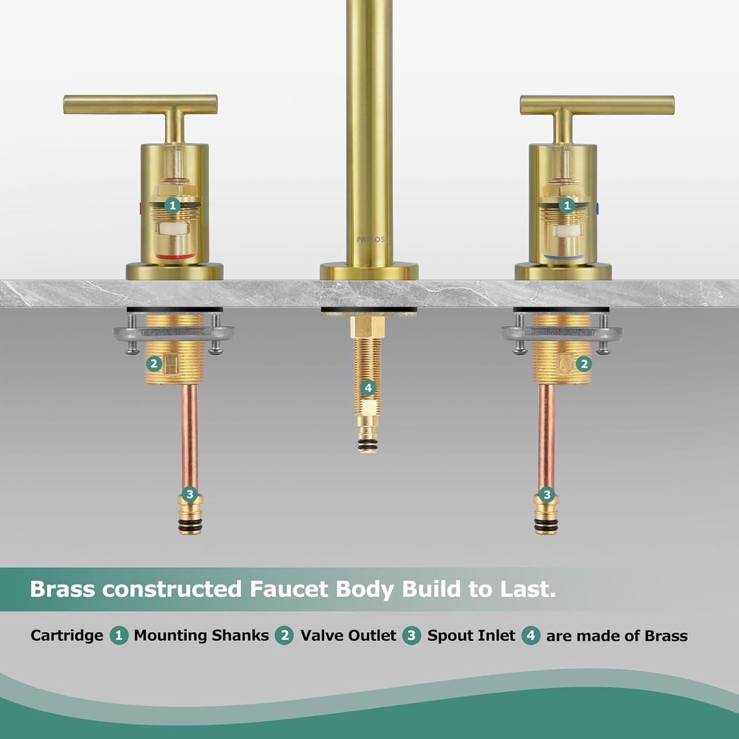 PARLOS 8 Inch Polished Chrome Widespread Bathroom Sink Faucet for 3 Hole Vanity with cUPC Faucet Supply Lines,Brushed Gold