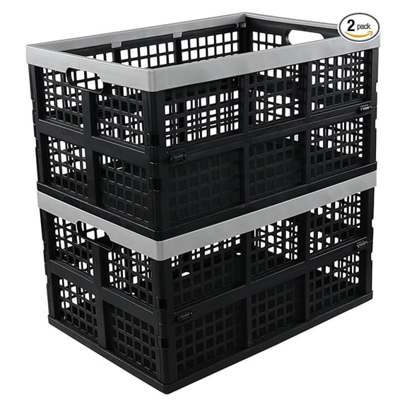 42L Collapsible Storage Crate, 2 Pack - Plastic Folding Crates 19.6x13.7x10.2in - Durable Organizing Bins for Kitchen, Garage, Car, Toys & More