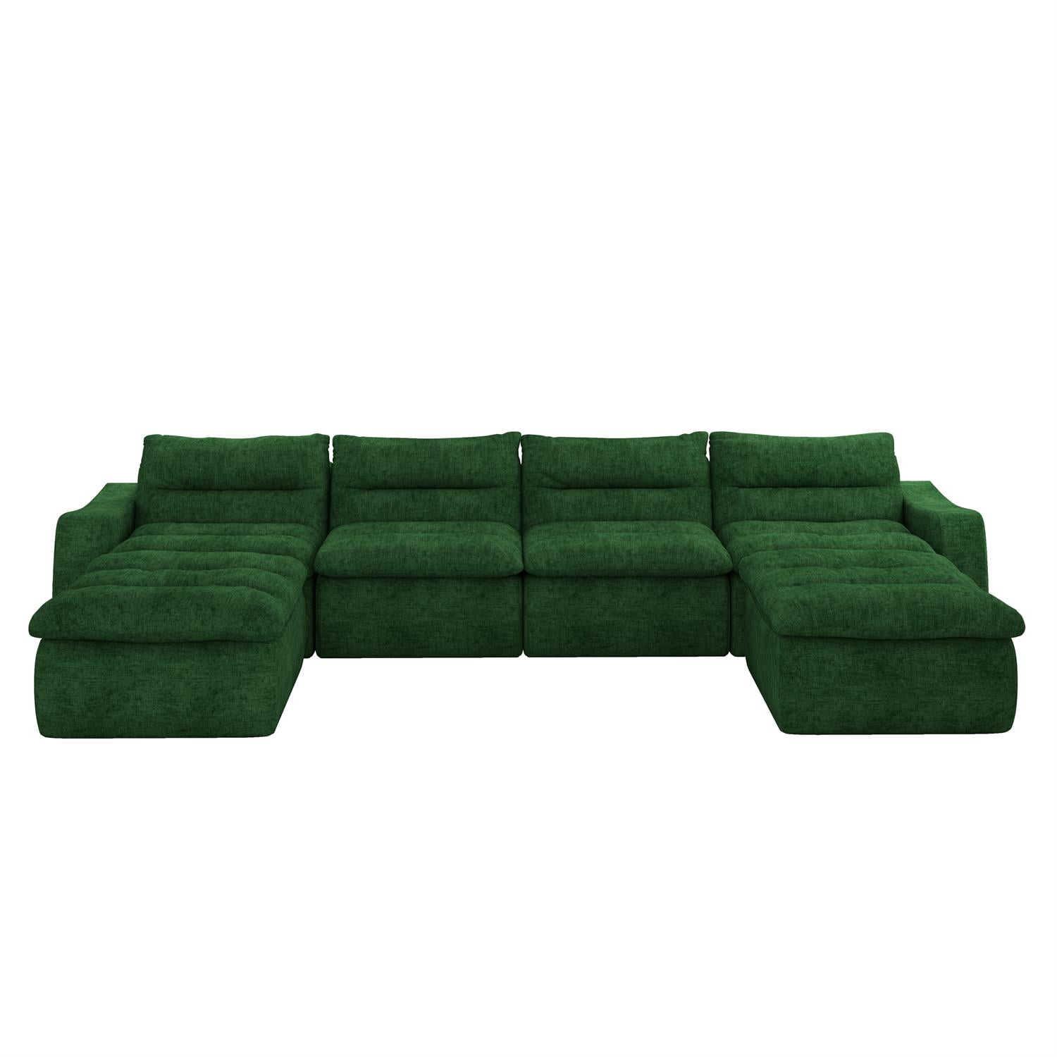Demi Bonn 150" Modern L-Shaped Modular Sofa, Comfortable Beanbag Style, Stylish Lazy Couch for Living Rooms and Relaxation, Green