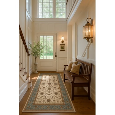 Rug Branch Traditional Persian  Beige Blue Indoor Runner Rug - 3x8