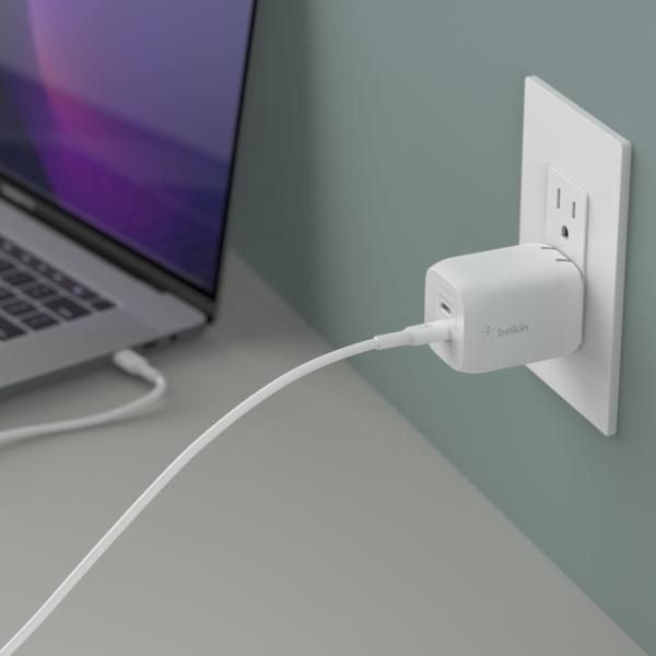 Belkin Chargeur Mural BoostCharge Pro Dual USB-C GaN avec PPS 65W Blanc