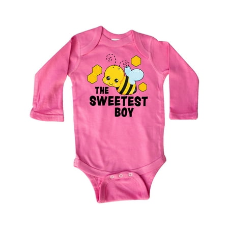 

Inktastic The Sweetest Boy with Bee and Honey Combs Gift Baby Boy or Baby Girl Long Sleeve Bodysuit