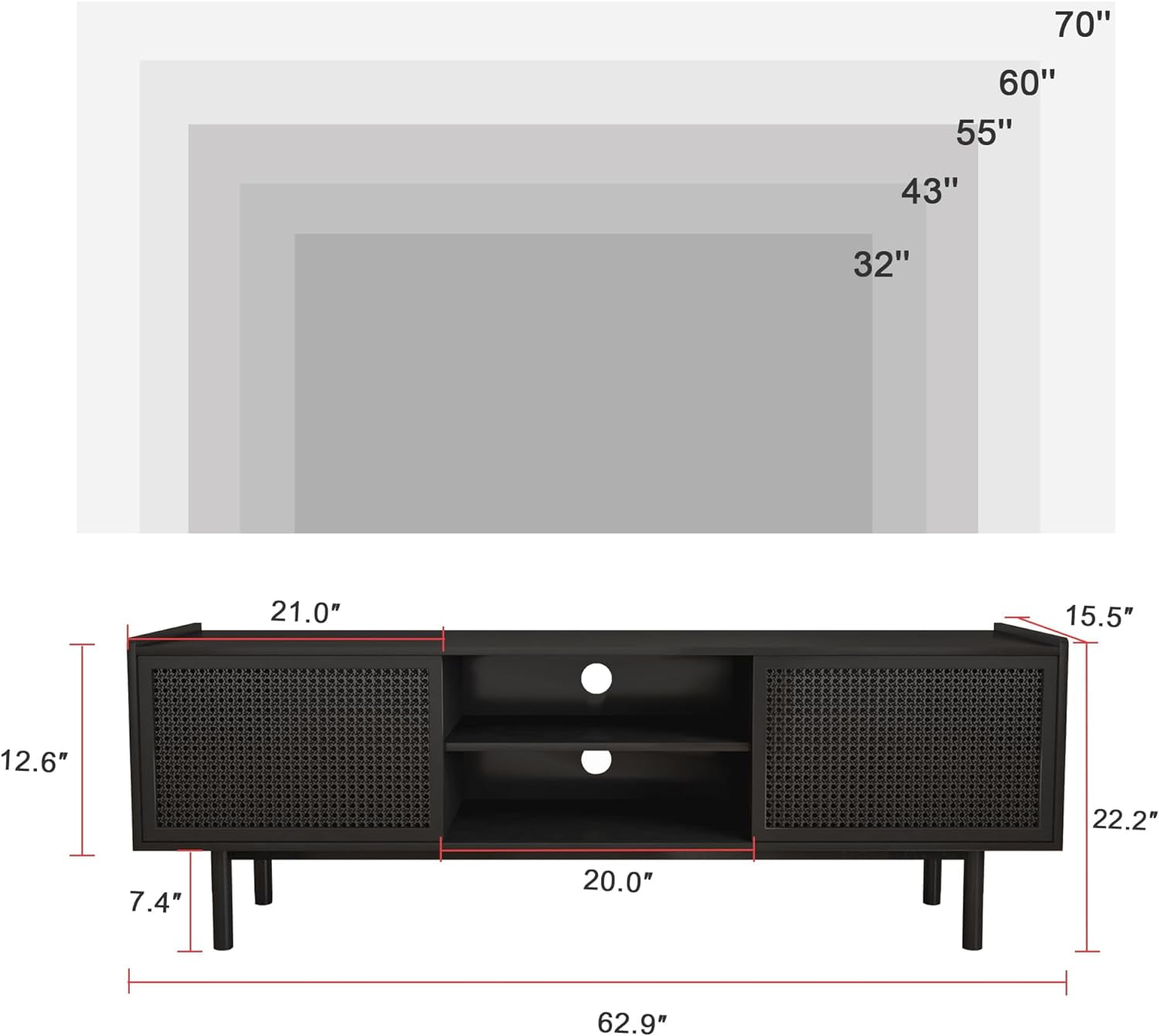 Weselon TV Stand for 70" TVs, Iron Rattan Storage Cabinet