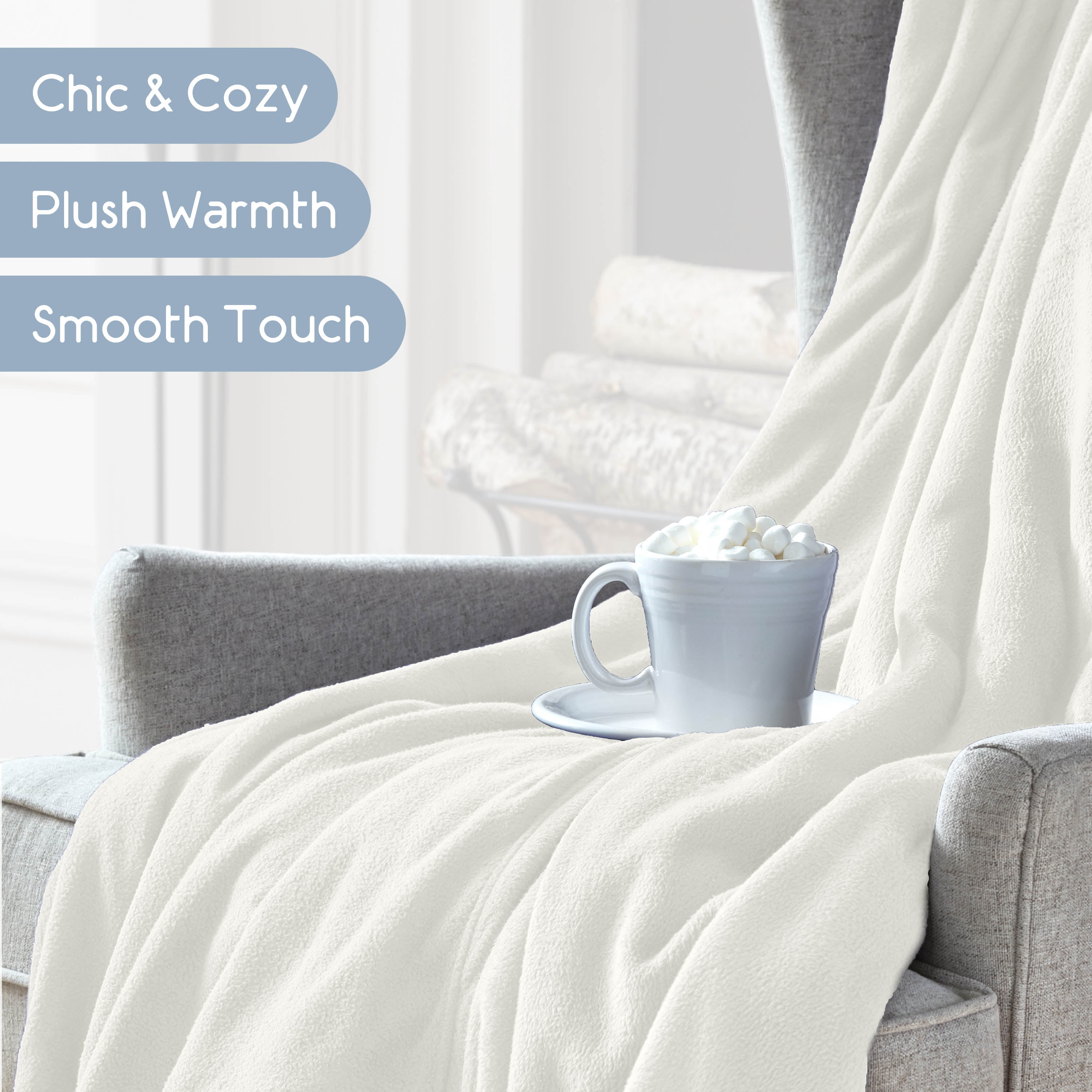 Soft All-Season Microfleece Bed Blanket – Lightweight Cozy Throw – Full/Queen Size – White