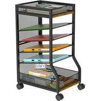 6-Tier Standing File Organizer for Office Organization, Under Desk File Holder with Sliding Mesh Paper Letter Trays, Slim Rolling File Cart with Wheels for Home/Office/Study