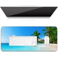 thumbnail image 1 of Desk Pad, XL Extended Large Gaming Mouse Pad 31.5 x 11.8 Inch, Waterproof Mousepad with Stitched Edges, Non-Slip Computer Keyboard Laptop Mat for Women Men Office Work, Beach Coconut Trees, 1 of 5