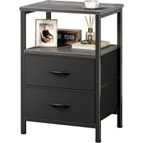 Night Stand with 2 Drawers, Bed Side Table with Open Shelf, Wooden Top, Nightstand for Bedroom, End Table for Small Space, Fabric Drawer, Grey