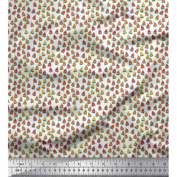 Soimoi Poly Georgette Fabric Sailboat Shirting Print Fabric by The Yard 42 Inch Wide