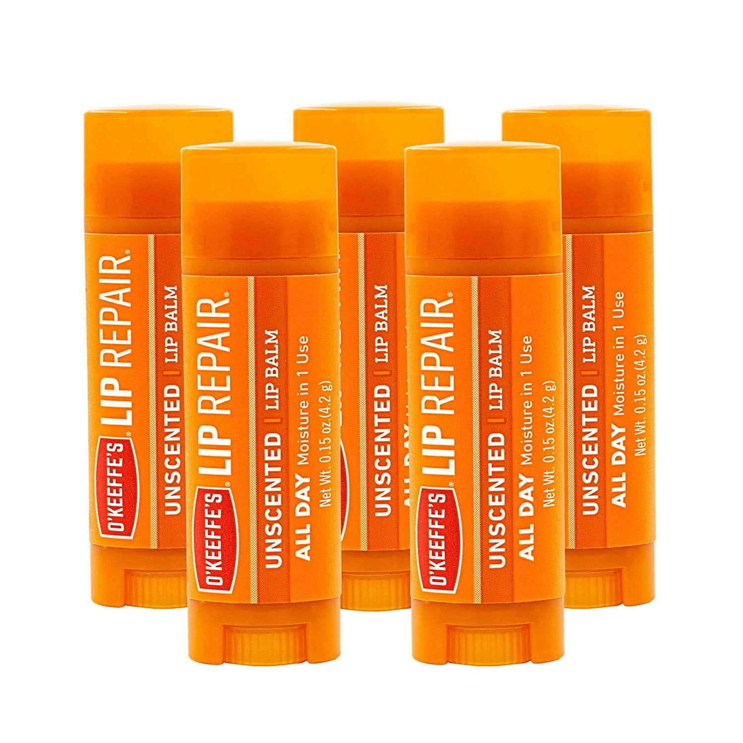 O'Keeffe's Unscented Lip Repair Lip Balm for Dry, Cracked Lips, Stick, Pack of 5