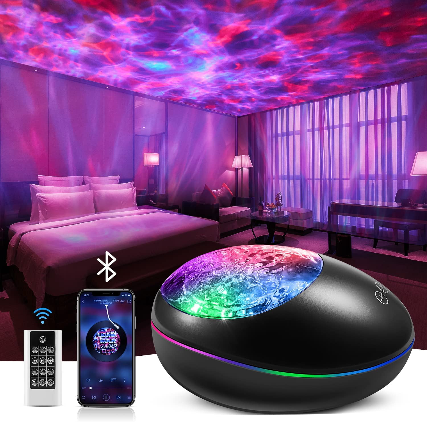Star Projector Galaxy Light Projector for Bedroom Bluetooth Music Speaker Aurora Light Projector Ocean Wave Projector Star Projector Night Light with Remote Control for Kids Adults Party Birthday Gift 