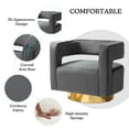 thumbnail image 3 of Velvet Swivel Accent Barrel Tub Club Chair 3D Curved Open Back Gold Metal Base Home Living Room Set of 2 Grey, 3 of 7